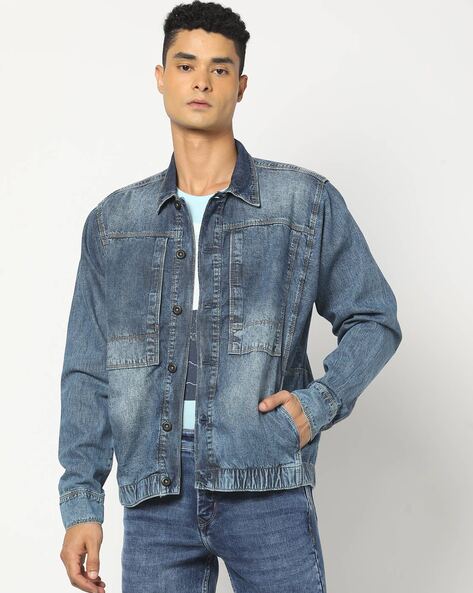 Men Washed Slim Fit Denim Jacket