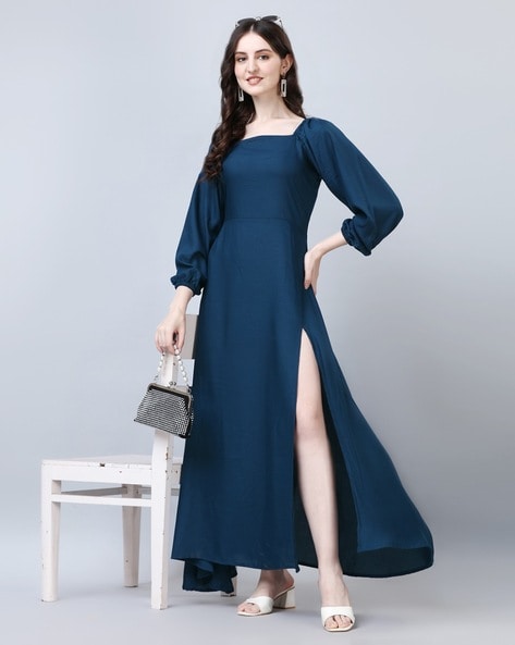 Buy Long Puffy Sleeve Ball Gown Formal Prom Dresses with Slit Tulle  Sweetheart Women Wedding Party Gowns Princess Evening Dress Dusty Blue at  Amazon.in