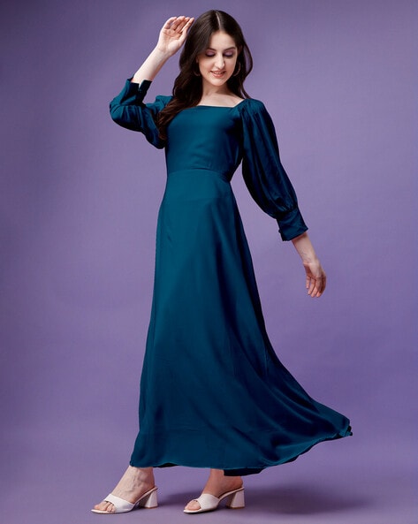 Royal Blue Sequin & 3D Rose Long Sleeve Prom Dress - Promfy