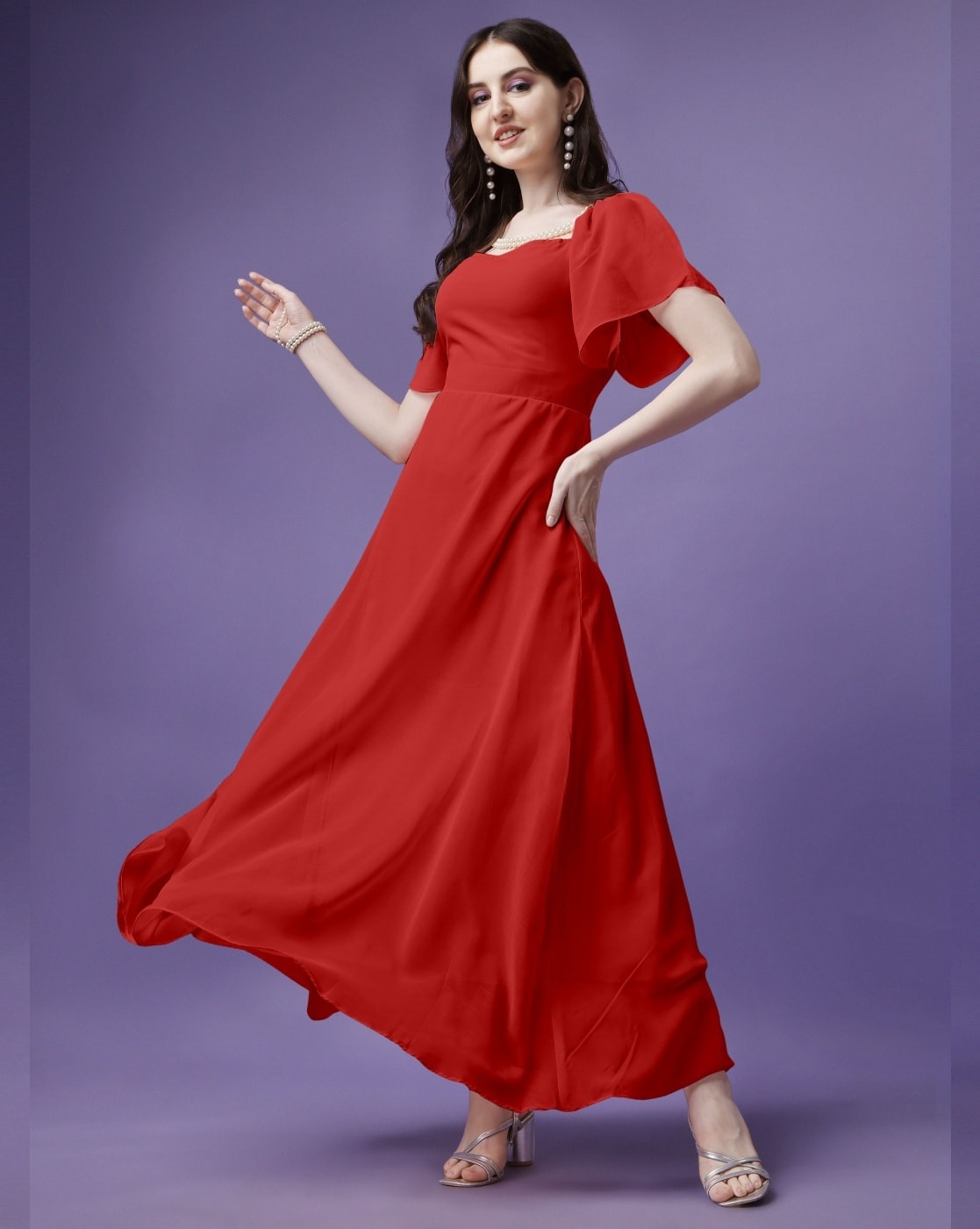 Share 57+ red dress frock design super hot