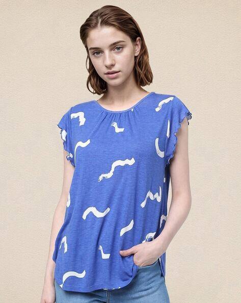 ISCENERY BY VERO MODA Printed Top with Lettuce Hem