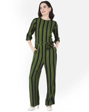 crimsoune club Striped Jumpsuit with Waist Tie Up-picture-53