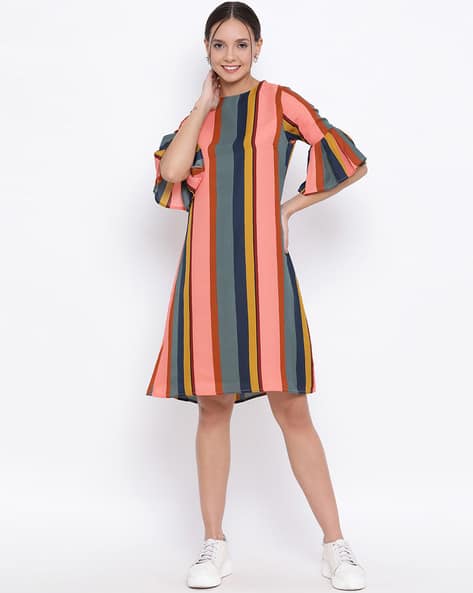 Striped Round-Neck A-line Dress