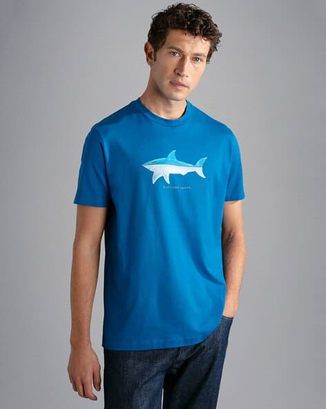 Shark Print Cotton Jersey Relaxed Fit T-Shirt
