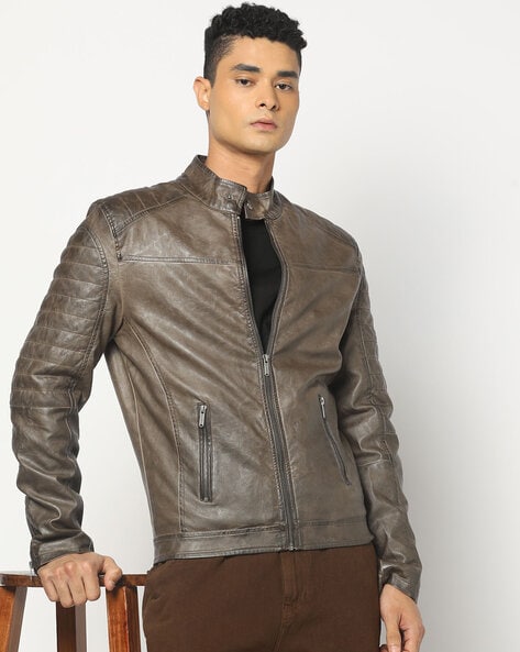 Men Regular Fit Biker Jacket