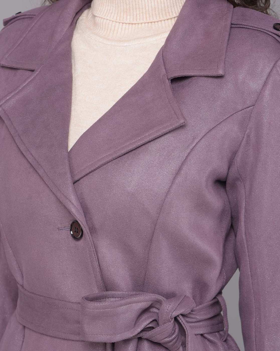 purple suede trench coat