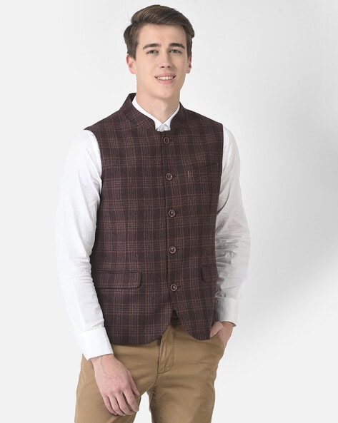 Checked Single-Breasted Waistcoat