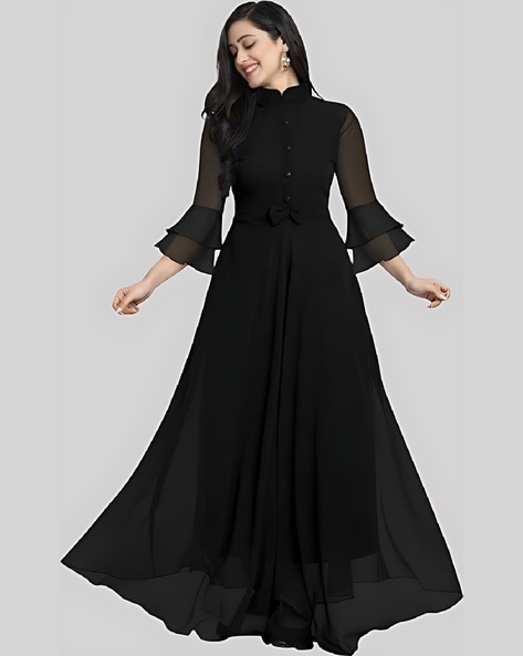 Beautiful BLACK Gown Designs | Easy To Stitch Party Wear Black Gown Designs  Ideas | Gown Ke Design - YouTube | Black gown, Black one piece dress, Net  dress design