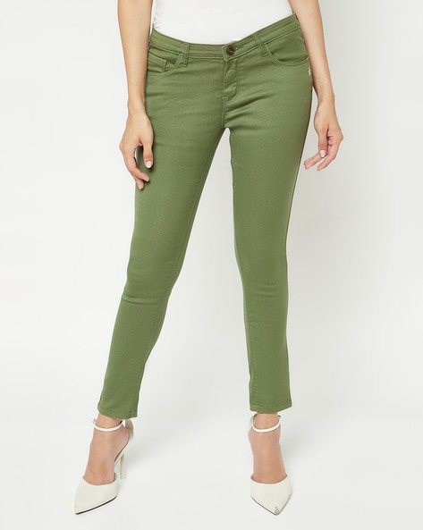 Women's High-Rise Olive Green Super Skinny Jeans