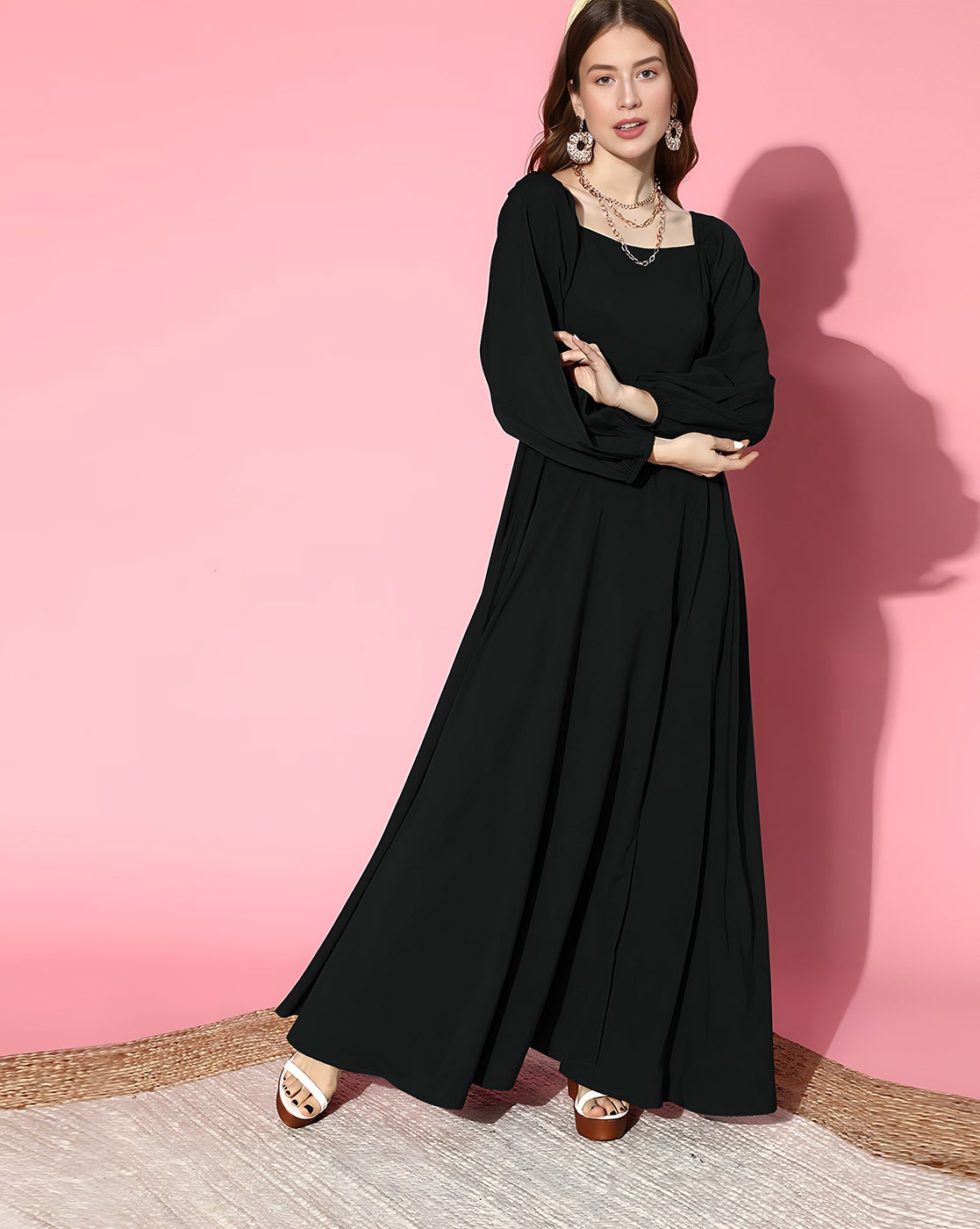 Buy Fashion2wear Women's Georgette Casual Knee Length Fit & Flare Full  Length Gown Dress (Medium, Pink) at Amazon.in