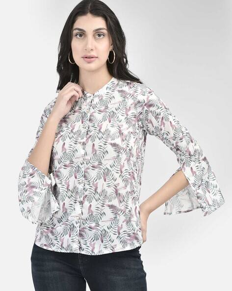 CRIMSOUNE CLUB Women Leaf Print Slim Fit Top