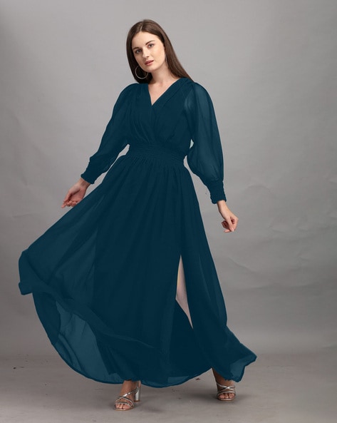 SOM2SOM Women Gown Dark Blue Dress - Buy SOM2SOM Women Gown Dark Blue Dress  Online at Best Prices in India | Flipkart.com