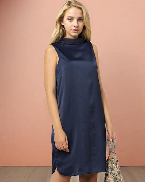 Satin Cowl-Neck Shift Dress