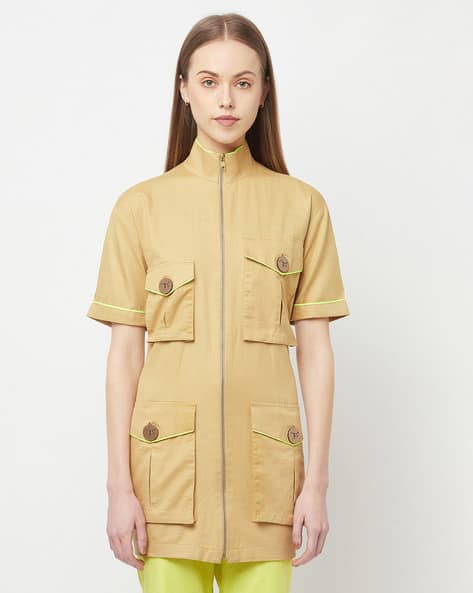 CRIMSOUNE CLUB Front Zip-Closure Classic Shirt