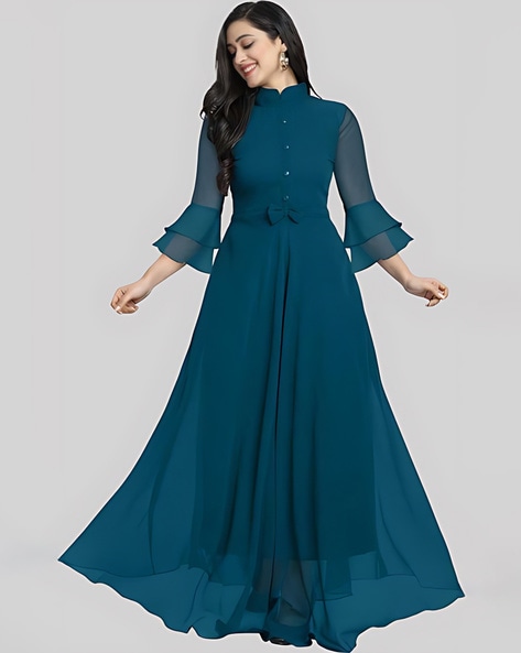 Aspeed Design - Illusion Embroidered Long Formal Teal Dress – Couture Candy