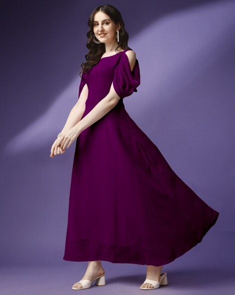 Purple colour one piece dress online