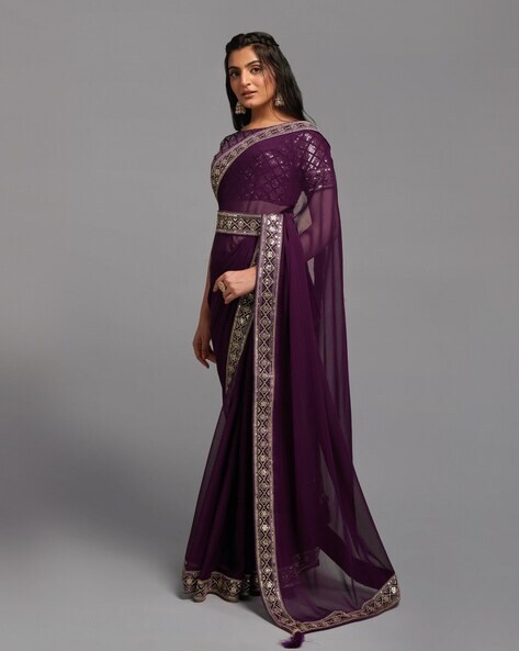 Buy Burgundy Sarees for Women by NAVLIK Online