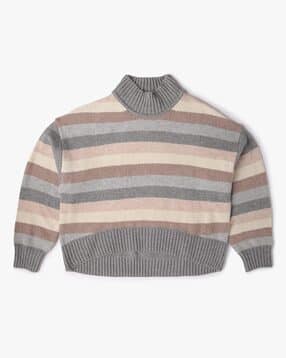 gap kids Girls Striped Relaxed Fit High-Neck Pullover-picture-39