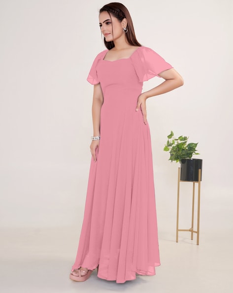 Blush Pink Fairy Tulle Sleeve Long Prom Dress A Line With Flowers Wholesale  #T69297 - GemGrace.com