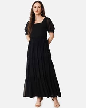 femvy Georgette Gown with Puff Sleeves-picture-52