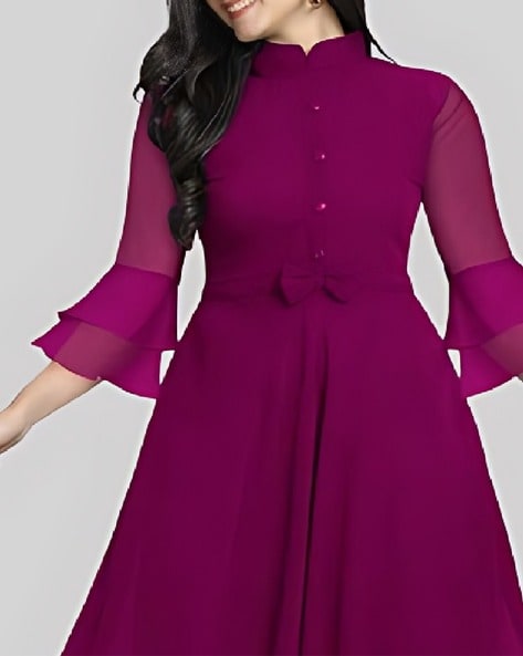 Magenta shirt-dress satin maxi dress