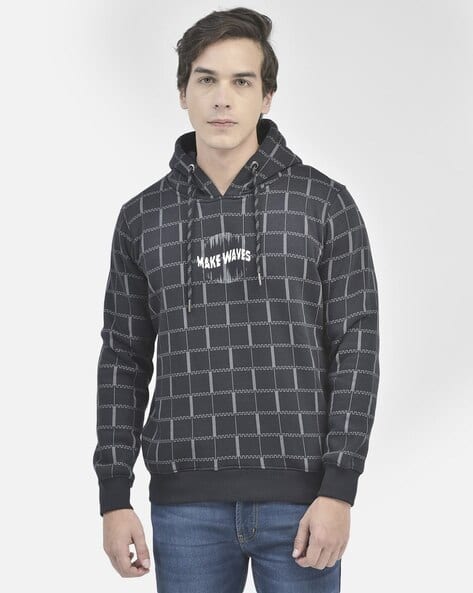Slim Fit Mens Checkered Hoodie Buy Navy Sweatshirt Hoodies For