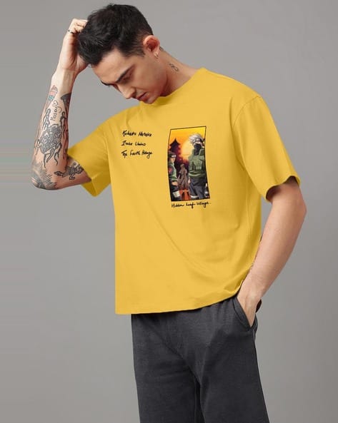 Men Graphic Print Loose Fit Crew-Neck T-Shirt