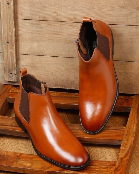 Teakwood Leathers Men Round-Toe Ankle-Length Boots