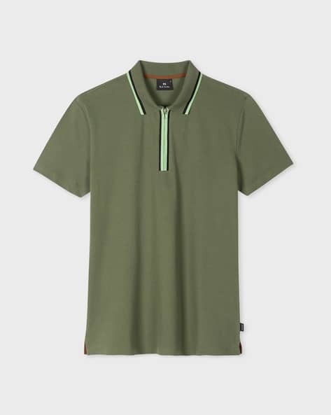 Zip-Neck Cotton Stretch Regular Fit Polo T-Shirt