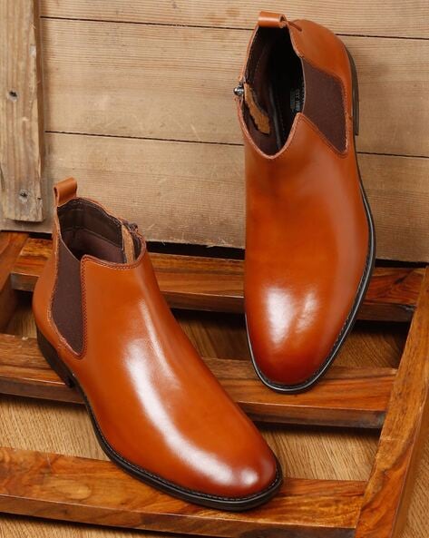 Teakwood Leathers Men Round-Toe Ankle-Length Boots