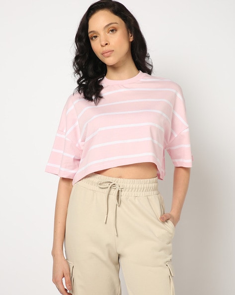 Women Striped Boxy Fit Crew-Neck T-Shirt