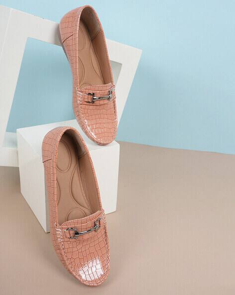 Women Croc-Embossed Loafers with Metal Accent