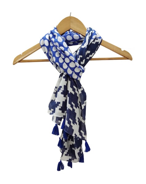 Women Polka-Dot Print Stole with Tassels Price in India