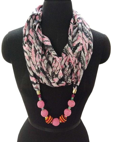 Leaf Print Scarf with Fancy Jewellery Price in India