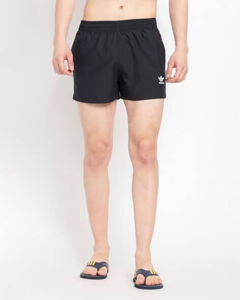 Striped Swim Shorts with Brand Print