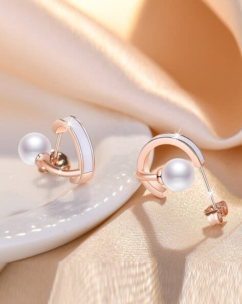 Women Stud Earrings with Pearl Accent