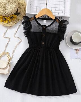 Round-Neck A-Line Dress with Frilled Detail-image-48