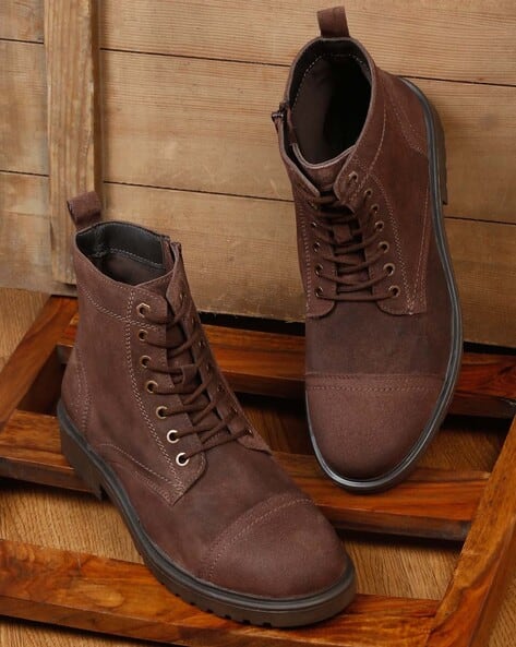 Men Stack Heeled Lace-Up Boots