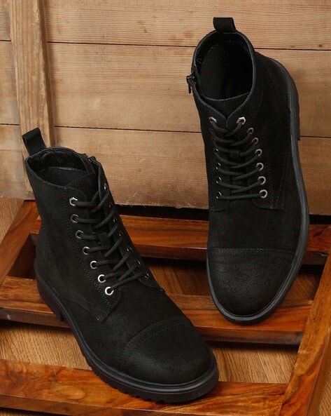 Mens black suede lace up boots on sale