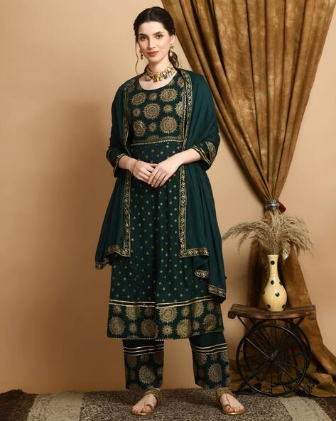 Women Embellished Anarkali Kurta & Pants with Dupatta Price in India