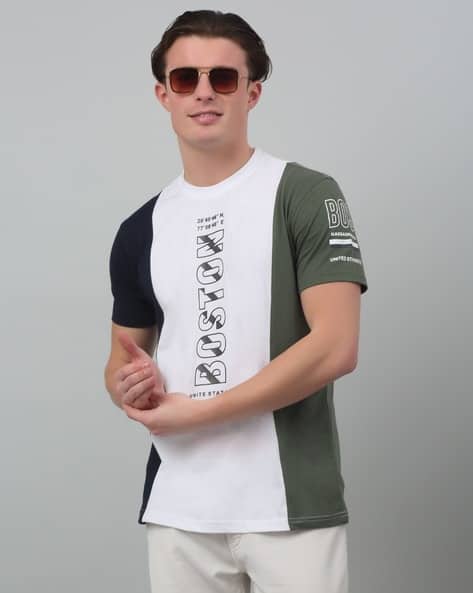Cantabil Men Regular Fit Colourblock Round-Neck T-Shirt