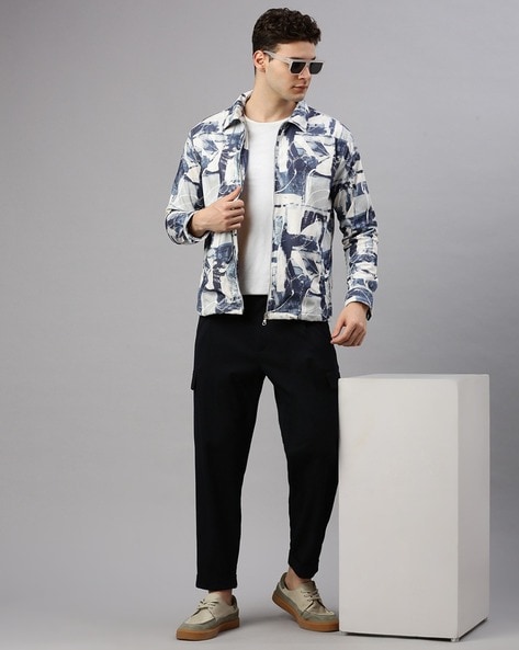 Men Regular Fit Abstract Print Jacket