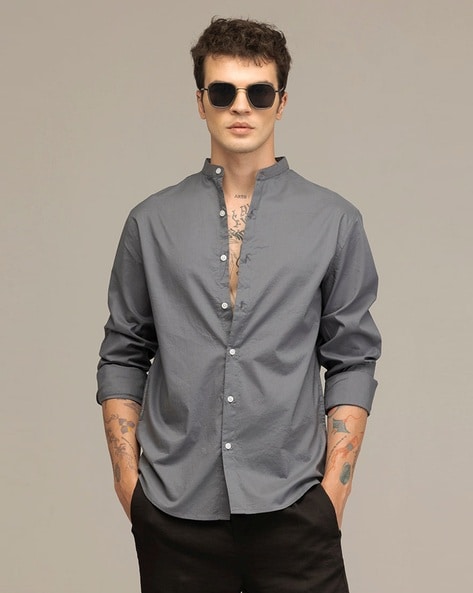 Slim Fit Shirt with Band Collar