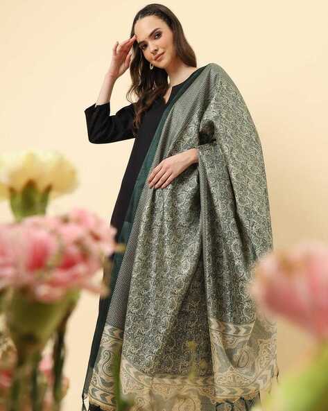 Women Paisley Woven Dupatta with Tassels Price in India