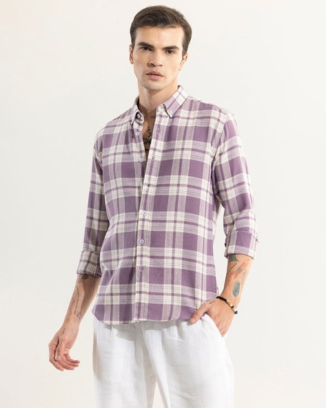 Checked Slim Fit Shirt with Button-Down Collar