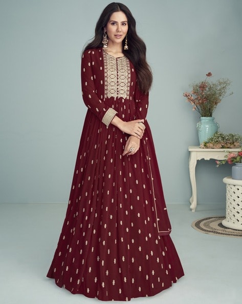 Women Embellished 3-Piece Semi-Stitched Anarkali Dress Material Price in India