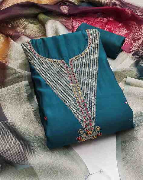 Women Embroidered Unstitched Dress Material Price in India