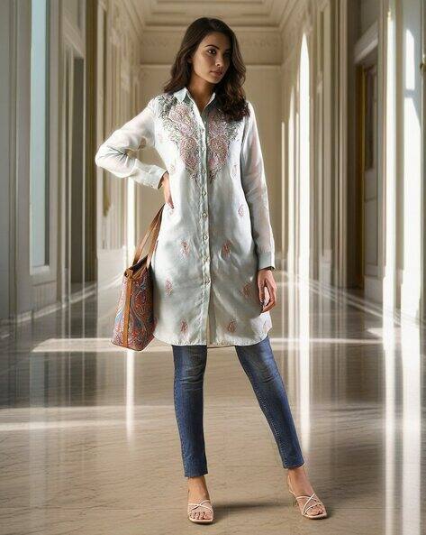 Aarke Ritu Kumar A-Line Kurta with Embroidered Yoke