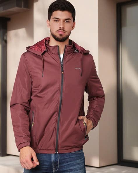 Zip-Front Hooded Bomber Jacket
