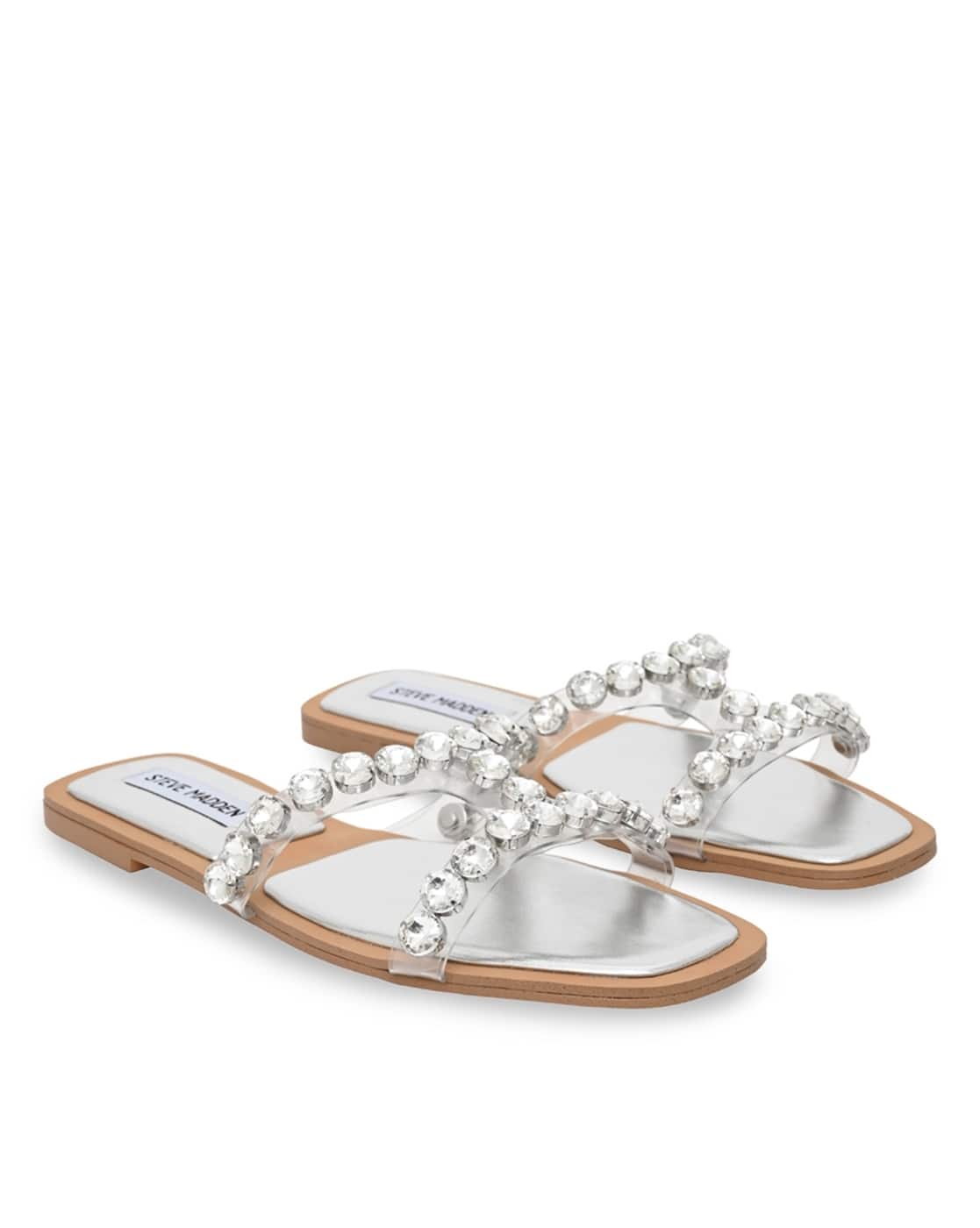 Steve Madden Taye Pearl Embellished Sandals Buy Silver-Toned Flat